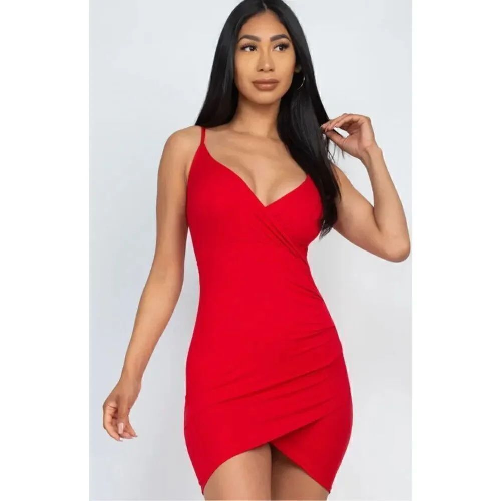 NWT Womens Xiazuo Red Strapless Faux Wrap Adjustable Strap Dress - Sz S
